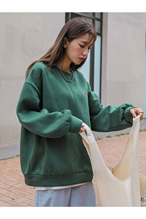 Kadın Yeşil Arid Mountain Baskılı Oversize Sweatshirt