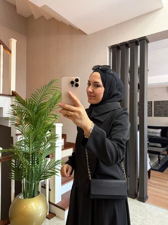 Asimetrik Yakalı Modal Cupra Etek Takım – Siyah & Lacivert | Tesettür Etekli Takım