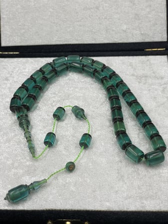 Usta Mehmet Toprak İmzalı Kuru Torna Ateş Kehribar Tespih – 11x8 mm