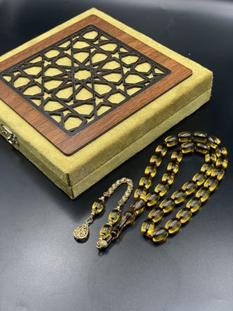 Rodajlı Gold Gümüş İp Yolları Eskitme Ateş Kehribar Tespih – 11x8 mm | 32 gr