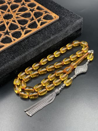925 Ayar Gümüş Dizayn Ateş Kehribar Tespih – 12x8 mm