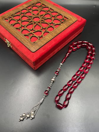 925 Ayar Gümüş Dizayn Kapsül Kesim Ateş Kehribar Tespih – 13x8 mm