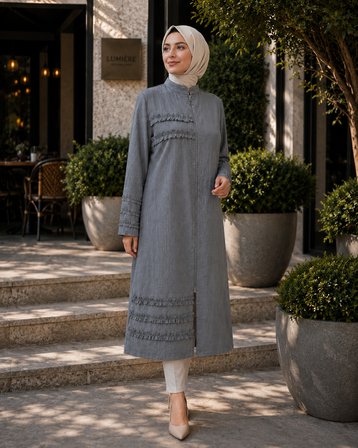 Modern Hakim Yaka Tesettür Kap – Çilek Kumaş Rahat Kesim