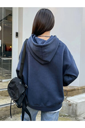 Kadın Lacivert Better Baskılı Oversize Sweatshirt