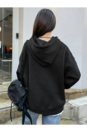 Kadın Siyah Better Baskılı Oversize Sweatshirt