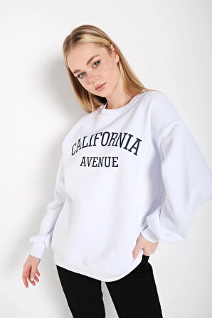 Kadın Beyaz California Avenue Baskılı Oversize Sweatshirt