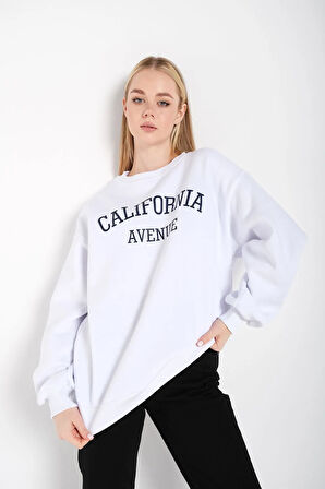 Kadın Beyaz California Avenue Baskılı Oversize Sweatshirt