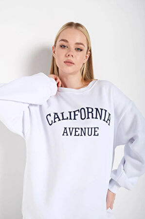 Kadın Beyaz California Avenue Baskılı Oversize Sweatshirt