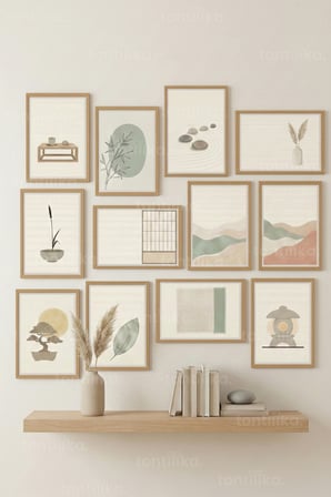 12 Parça Zen Minimal Objeler 2 Renk Seçenekli Dekoratif Çerçeve Görünümlü Tablo Seti