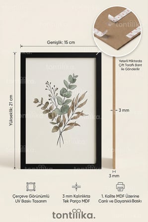 12 Parça Siyah Mermer Gold Detaylı Dekoratif Çerçeve Görünümlü Tablo Seti