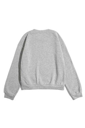 Kadın Gri Chicago 76 Baskılı Oversize Sweatshirt