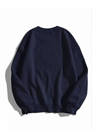 Kadın Lacivert Chıcago 76 Baskılı Oversize Sweatshirt