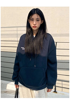 Kadın Lacivert Confidence Baskılı Kapüşonlu Sweatshirt