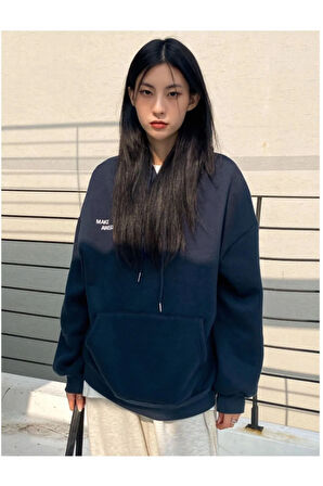 Kadın Lacivert Confidence Baskılı Kapüşonlu Sweatshirt