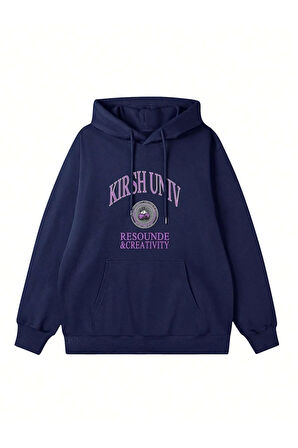 Kadın Lacivert Resounde Creativity Baskılı Kapüşonlu Sweatshirt