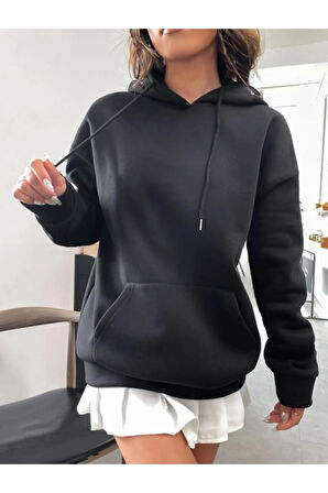 Kadın Siyah Good Vibes 1997 Baskılı Kapüşonlu Sweatshirt