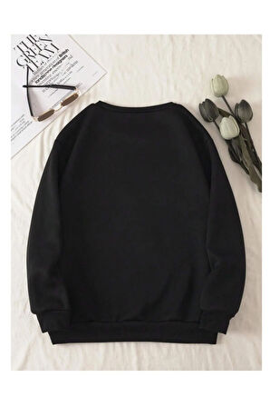 Unisex Siyah IM Good Baskılı Bisiklet Yaka Sweatshirt