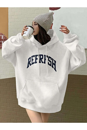 Kadın Beyaz Refrfsh Baskılı Sweatshirt