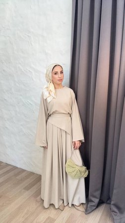 Marakeş Kumaş Simetrik Kesim Üçgen Detaylı Etek Pantolon Takım