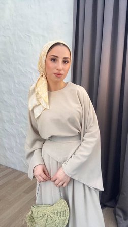 Marakeş Kumaş Simetrik Kesim Üçgen Detaylı Etek Pantolon Takım