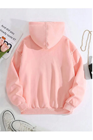 Kadın Pembe Michigan United State Baskılı Kapüşonlu Sweatshirt
