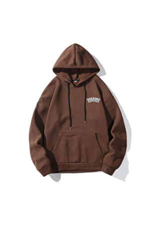 Unisex Kahverengi Miami 23 Baskılı Kapüşonlu Sweatshirt