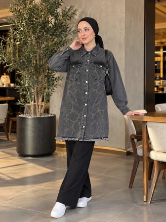🖤 Kot Ceket – Desenli, Düğmeli, Büyük Beden Uyumlu