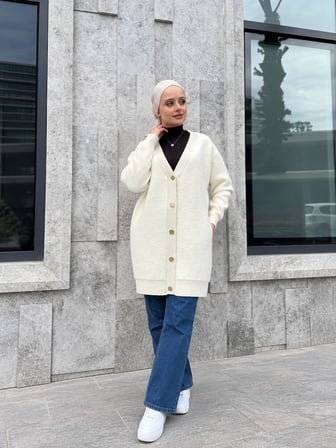 🧶 Sakallı Hırka | Uzun Triko Hırka--Standart Beden (38-46)