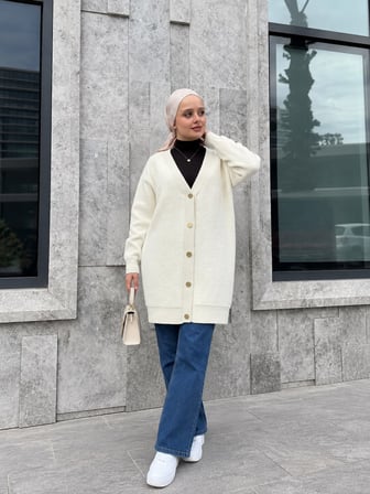 🧶 Sakallı Hırka | Uzun Triko Hırka--Standart Beden (38-46)