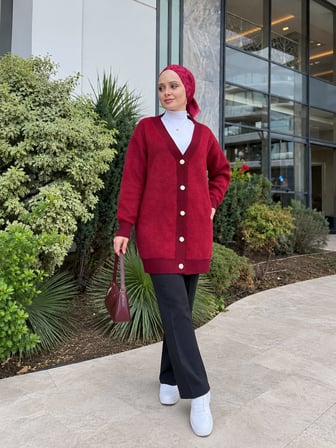 🧶 Sakallı Hırka | Uzun Triko Hırka--Standart Beden (38-46)