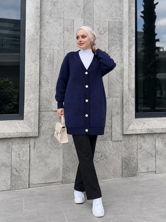 🧶 Sakallı Hırka | Uzun Triko Hırka--Standart Beden (38-46)