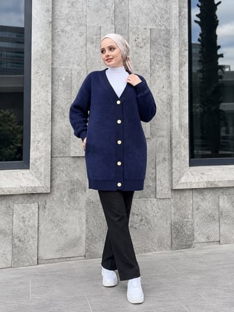 🧶 Sakallı Hırka | Uzun Triko Hırka--Standart Beden (38-46)