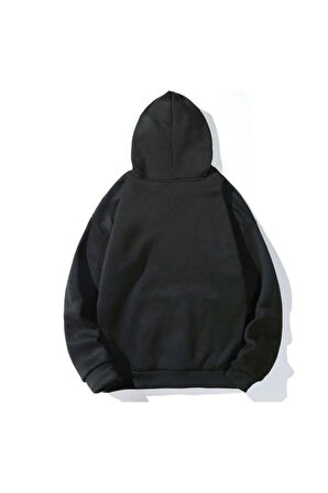 Unisex Siyah The Happiest Baskılı Kapişonlu Sweatshirt