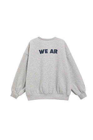Kadın Gri We Ar Baskılı Oversize Sweatshirt