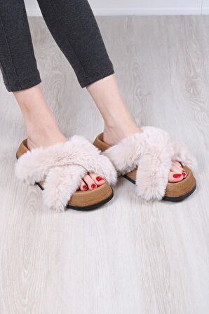 Kadın Günlük Çapraz Peluş Terlik TS1132