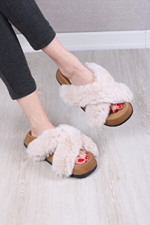 Kadın Günlük Çapraz Peluş Terlik TS1132