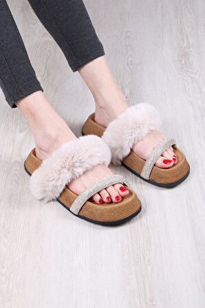 Kadın Günlük Taşlı Peluş Terlik TS1133