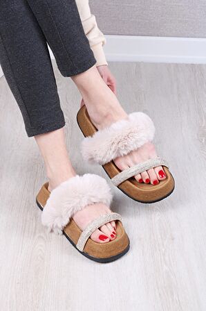 Kadın Günlük Taşlı Peluş Terlik TS1133