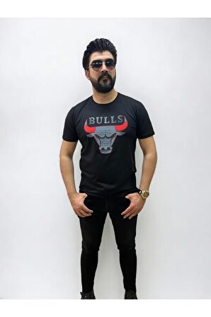 Bisiklet Yaka Erkek Bulls Baskılı  T-shirt