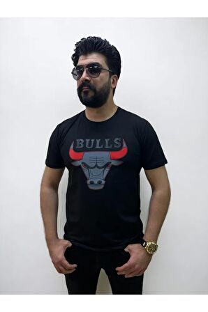 Bisiklet Yaka Erkek Bulls Baskılı  T-shirt