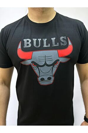 Bisiklet Yaka Erkek Bulls Baskılı  T-shirt