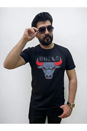 Bisiklet Yaka Erkek Bulls Baskılı  T-shirt