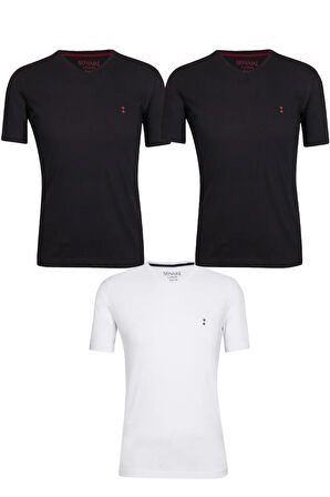 Erkek Siyah Beyaz Pamuk O Yaka  Süper Rahat T-Shirt 3'lü