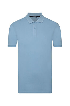 Erkek Mavi Bol Kesim Polo Yaka T-Shirt