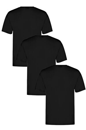 PAMUK LİKRA DAR KALIP YUVARLAK  YAKA 3LÜ TSHİRT SETİ SİYAH - BATTAL BEDENE KADAR