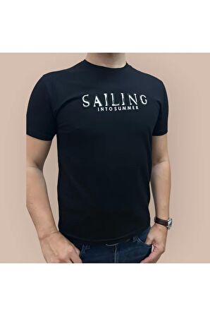 Erkek  Nakış Baskılı Yumuşak Pamuklu T-Shirt