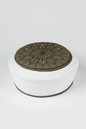 Talebe Sarığı - Beyaz Kumaş - Yeşil Takke - Düz Sarım - Kuş Gözü - 7 metre