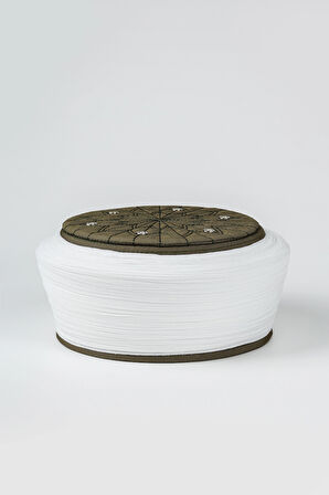 Talebe Sarığı - Beyaz Kumaş - Yeşil Takke - Düz Sarım - Kuş Gözü - 7 metre