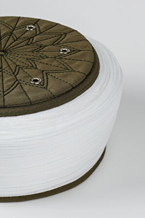 Talebe Sarığı - Beyaz Kumaş - Yeşil Takke - Düz Sarım - Kuş Gözü - 7 metre