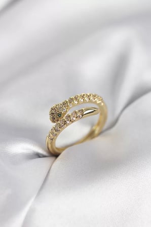 Yılan Model Gold Renk Zirkon Taşlı Kadın Yüzük - TJ-BYK3989